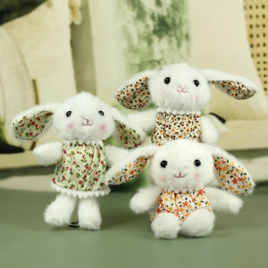 Cute Bunny Plush Keychain Pendant With Floral Dress Soft Stuffed Rabbit Doll For Bag Decoration Gifts For Women Girls