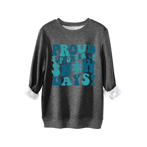 Thick fleece sweatshirt in dark grey with Snow Days graphic print for winter comfort