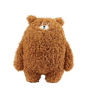 Cute brown plush teddy bear keychain charm with soft curly fur and embroidered details