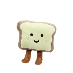 Cute plush toast bread keychain with embroidered smiling face and soft brown edges