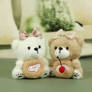 Pendentifs ours en peluche mignons blanc et marron avec nœuds à carreaux et broderie