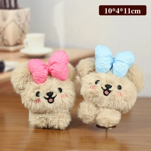 Süßer Teddybär Plüsch Schlüsselanhänger mit rosa und blauer Schleife für Rucksäcke 10x4x11cm