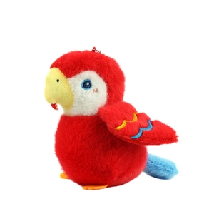 Plush red parrot charm with colorful embroidery for backpack decoration and gifts