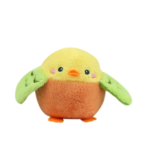 Cute round stuffed bird plush toy keychain with colorful wings and embroidery