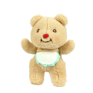 Cute brown plush butter bear with blue bib, soft toy gift for school bags and keychains