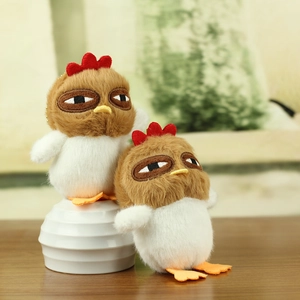 Cute plush chicken charms with funny facial expressions and golden bead chains