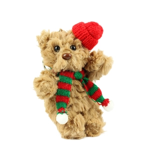 Süßer Plüsch-Weihnachtsbär Schlüsselanhänger mit roter Strickmütze und Streifenschal
