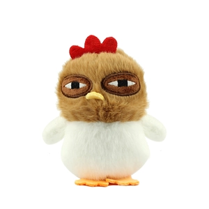 Cute plush chicken keychain accessory featuring a quirky tired expression and red comb