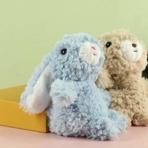 Simpatici portachiavi a forma di coniglio in peluche blu e marrone con orecchie lunghe