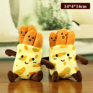 Cute food-shaped plush keychain set with smiley faces and yellow dotted package