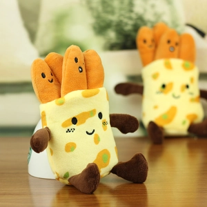 Close-up of snack box plush toy with cute smiley face embroidery and soft texture