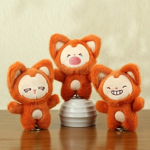 Cute Fox Plush Keychain Soft Long Hair Stuffed Animal Toy Kawaii Cartoon Expression Bag Charm Ornament Gift