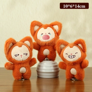 Three cute orange fox plush pendants with funny facial expressions for bag charms