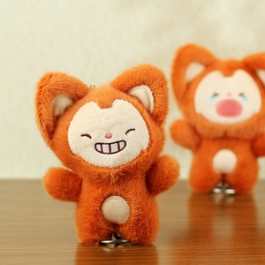 Cute orange fox plush keychains with embroidered expressions for bag charm or gift