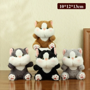 Cute plush cat dolls in four colors on wood table, soft plush toy charms 10x12x13cm