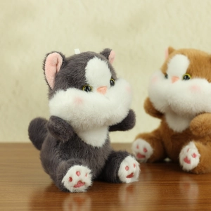 Plush cat charm doll with fluffy fur and embroidered paws, soft kitten toy pendant