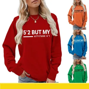 Sweatshirt Femme Pullover Col Rond Manches Longues Mélange Coton Slogan Imprimé Lettres Streetwear Décontracté Mode Top