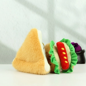 Detailed plush texture of toast and hot dog pendants with metal keyrings