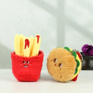 Plush fries and burger keychain charms with cute facial expressions and soft texture