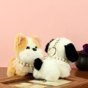 Détails de porte-clés chiots Schnauzer en peluche avec colliers en dentelle