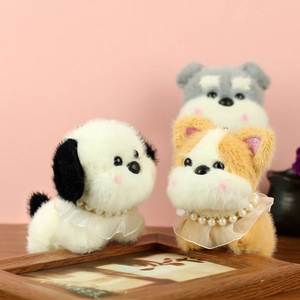 Détails de pendentifs chiots en peluche avec colliers de perles et dentelle douce