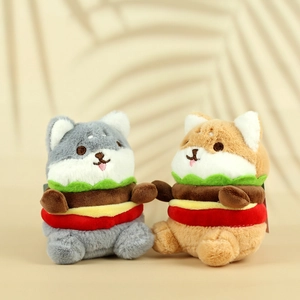 Cute shark cat plush burger charm set with soft fabric and detailed layered design