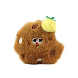 Cute brown plush toy burger pendant with embroidered face and pineapple top detail