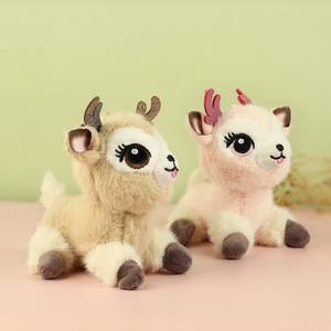 Detailed view of soft plush deer pendants with fine embroidery and 3D antlers