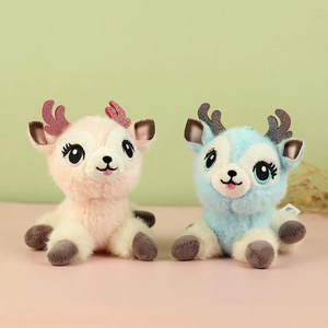 Cute cartoon sika deer plush keychain pendant with glitter antlers for bags