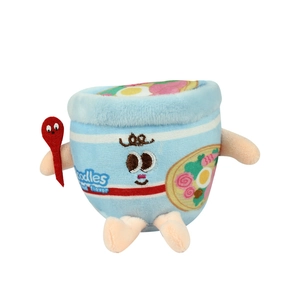 Cute blue instant noodle plush toy keychain with embroidery and small spoon accessory