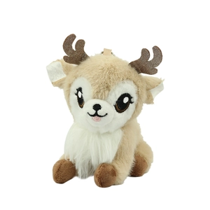 Cute plush reindeer pendant with brown antlers and soft white chest fur for bag decor