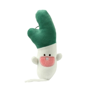 Cute green vegetable plush keychain with funny facial expression and soft velvet texture