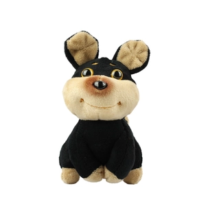 Porte-clés peluche chien-abeille mignon avec yeux jaunes et fourrure douce
