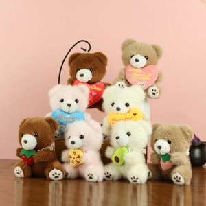 Cute Teddy Bear Plush Keychain Pendant Soft Stuffed Animal Heart Strawberry Decor Bag Charm Gift For Women Kids Kawaii Accessories