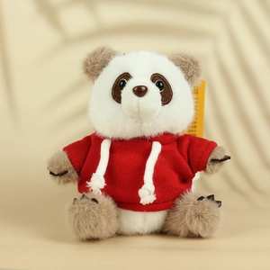 Porte-clés panda en peluche avec sweat à capuche rouge et fourrure douce bicolore
