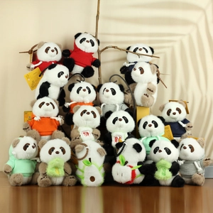 Mignon Panda Porte-clés en Peluche Poupée Animale Rembourrée Avec Sweat à Capuche Charme de Sac à Dos Pendentif Cadeau
