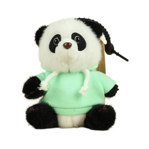 Pendentif panda en peluche portant un sweat à capuche vert menthe avec cordon