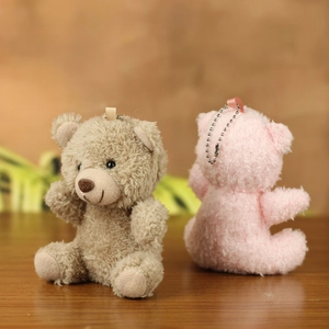 Cute brown and pink plush teddy bear keychains for kids backpacks and school bags