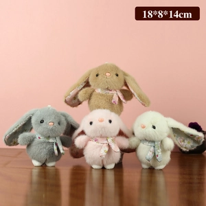 Plüschhasen-Set in Khaki, Grau, Rosa, Beige mit Blumenschals, Größe 18x8x14cm