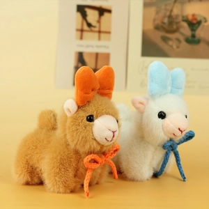Cute brown and white alpaca plush keychains with colorful bows for backpacks