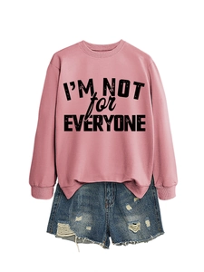 Pink crew neck sweatshirt with I'm Not For Everyone print and ripped denim shorts