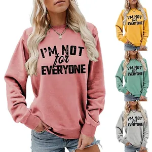 Women Round Neck Sweatshirt Long Sleeve Slogan Print Casual Cotton Blend Pullover Comfy Loose Fit Streetwear Top
