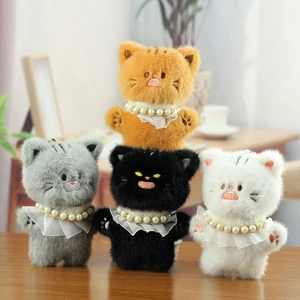 Schattige Boze Kat Pluche Sleutelhanger Zacht Knuffeldier Tas Charm Met Kunstparelketting Kant Kraag Voor Vrouwen Meisjes Cadeau