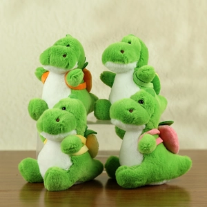 Cute Green Dinosaur Plush Keychain With Fruit Backpack Soft Stuffed Dragon Doll Bag Pendant Ornament For Kids Gift Accessories
