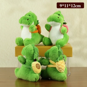 Plush dinosaur keychains with fruit backpacks in carrot strawberry and avocado styles