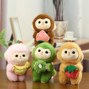 Mignon Porte-clés en Peluche de Singe Thème Fruits Poupée d'Animal en Peluche Douce Avec Banane Fraise Pêche Kiwi Pour Charme de Sac