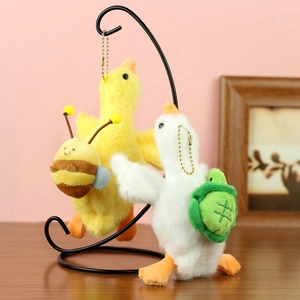 Lot de porte-clés en peluche oie blanche et canard jaune avec mini sacs mignons