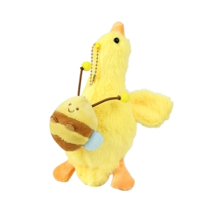 Porte-clés canard en peluche jaune avec abeille et chaîne dorée pour sacs