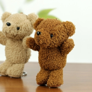 Cute mini Sherpa teddy bear plush keychain pendants in brown and khaki fleece