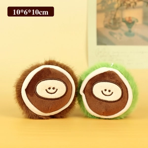 Cute plush chestnut pendants in brown and green with embroidered smiling faces
